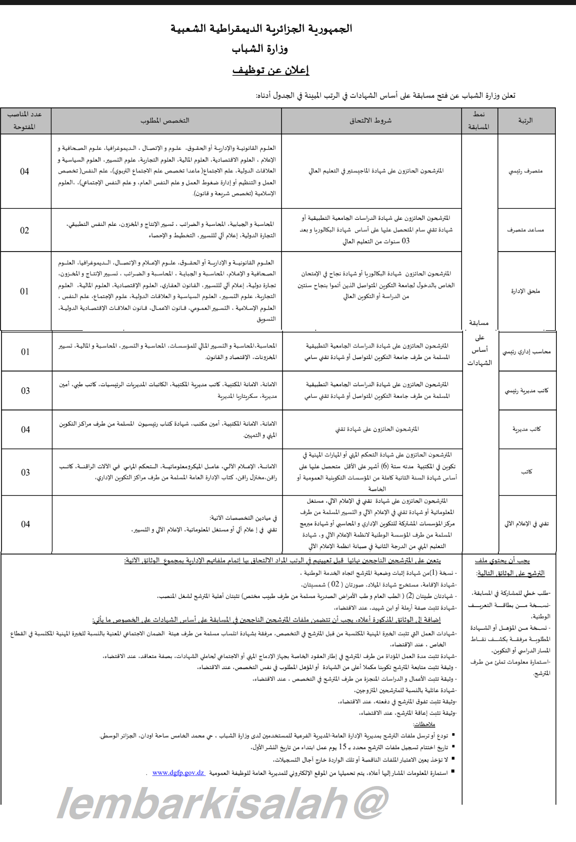 توظيف وزارة الشباب والرياضة